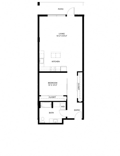 Floor plan for 1 bed, 1 bath, 929 sqft